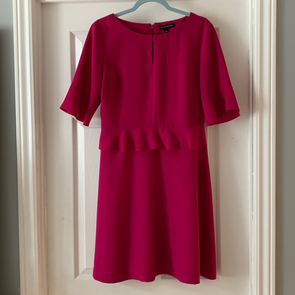 Banana Republic flutter sleeve dress with peplum ruffle detail.